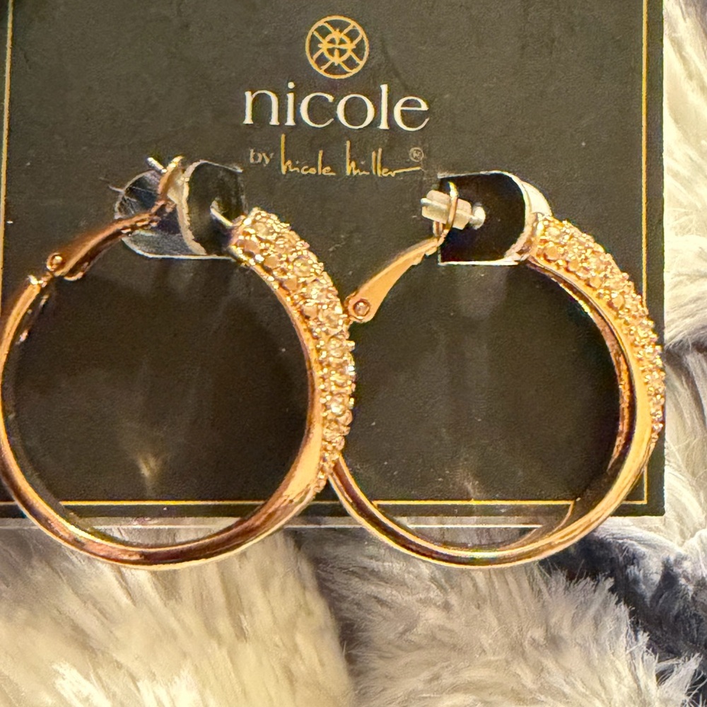 Nicole Sparkling Gold Hoop Earrings - Picture 6 of 11